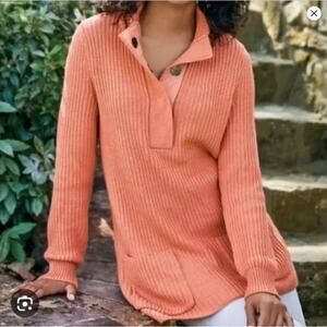 Soft Surroundings Highland Pocket Snap Button Sweater Peach Orange Women's Small